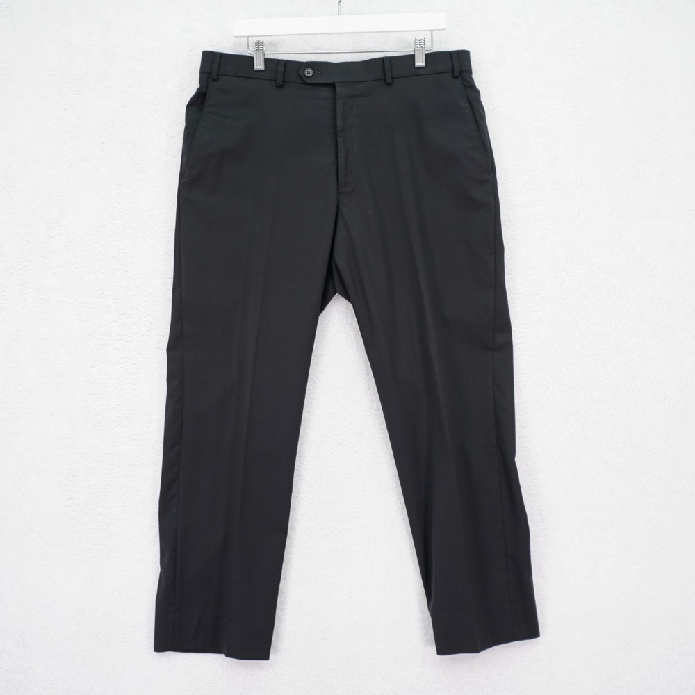 Hart Schaffner Marx Wool Black Flat‎ Front Mid Rise Dress Pants Trousers 36 / 29